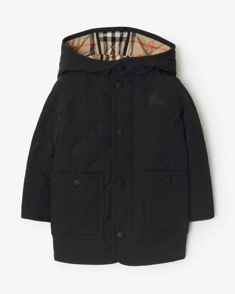 Burberry Nylon-Steppmantel mit Kapuze , Size Black