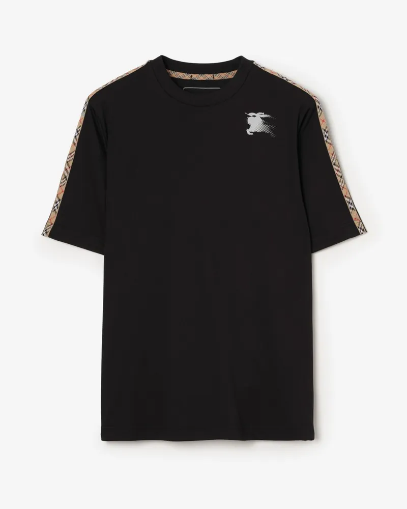 Burberry Jersey-T-Shirt mit Check-Besatz Black