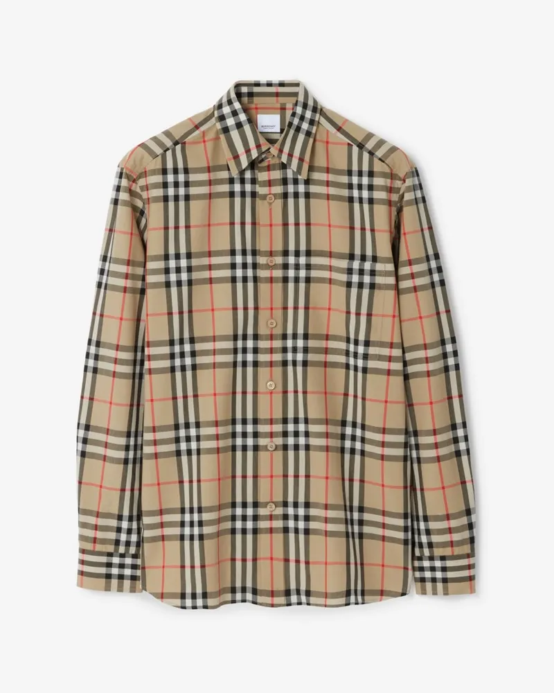 Burberry Baumwollhemd in Check Vintage-beige