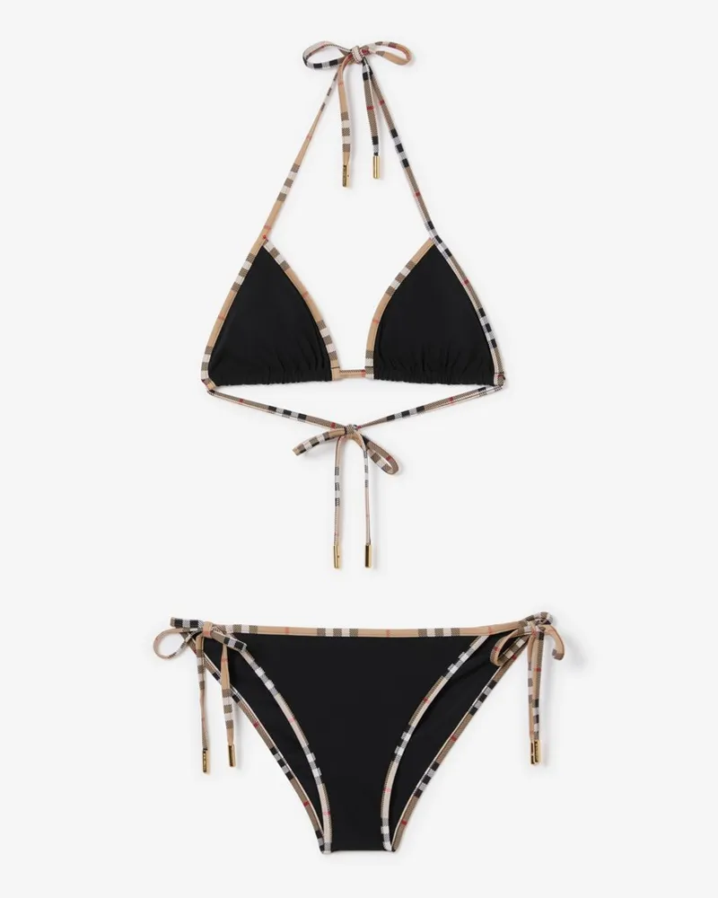 Burberry Triangelbikini mit Check-Besatz , Size Black