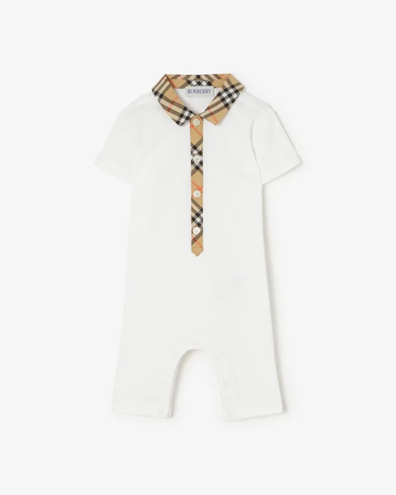 Burberry Baumwoll-Spielanzug mit Check-Besatz , Size Weiß