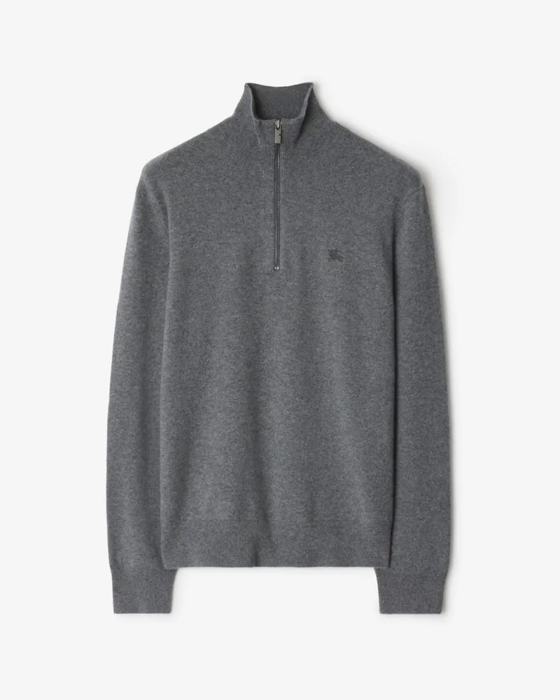 Burberry Kaschmirmischpullover mit halblangem Reißverschluss , Size Grey