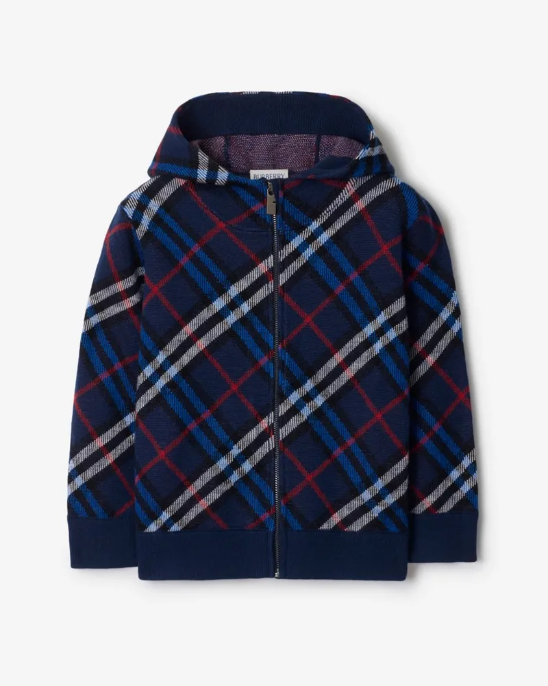 Burberry Woll-Kapuzenjacke in Check Storm-blau
