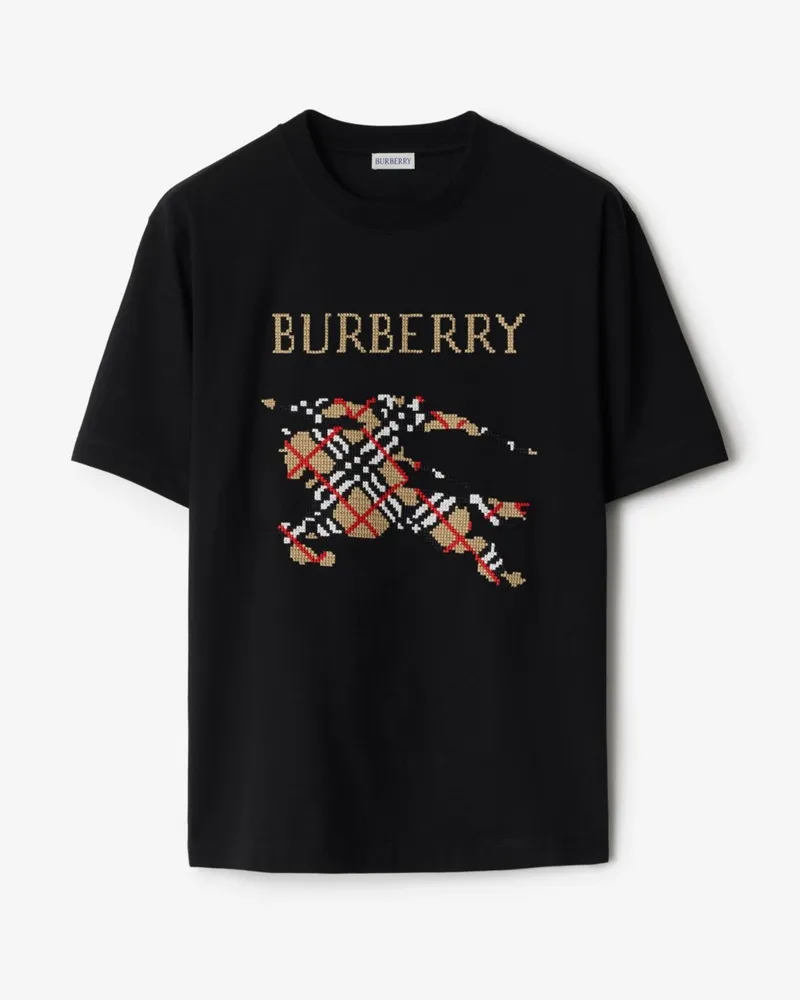 Burberry Baumwoll-T-Shirt mit Knight im Kreuzstich , Size Black