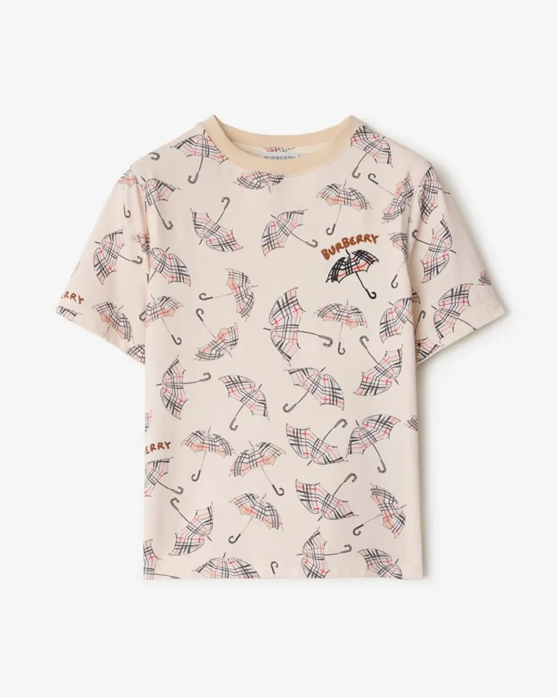 Burberry Baumwoll-T-Shirt mit Regenschirm-Motiv , Size Calico-beige