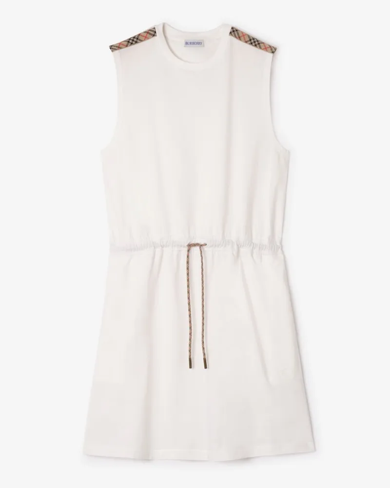 Burberry Baumwolljersey-Kleid mit Karobesatz , Size Chalk-weiß
