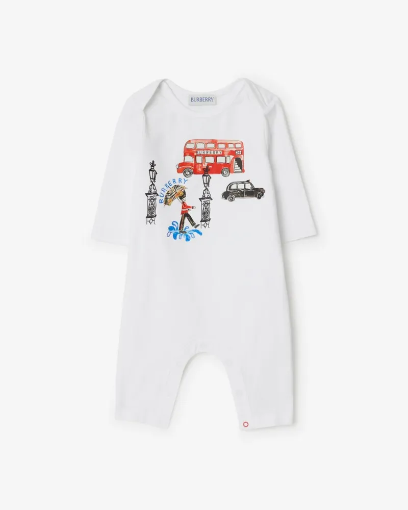 Burberry Stretchbaumwoll-Strampelanzug mit London-Motiv Weiß