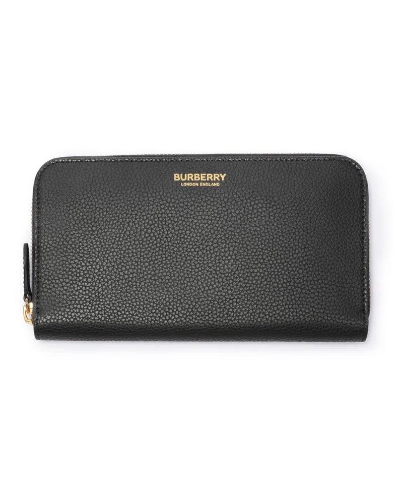 Burberry Große Lederbrieftasche mit Logo und Reißverschluss Schwarz