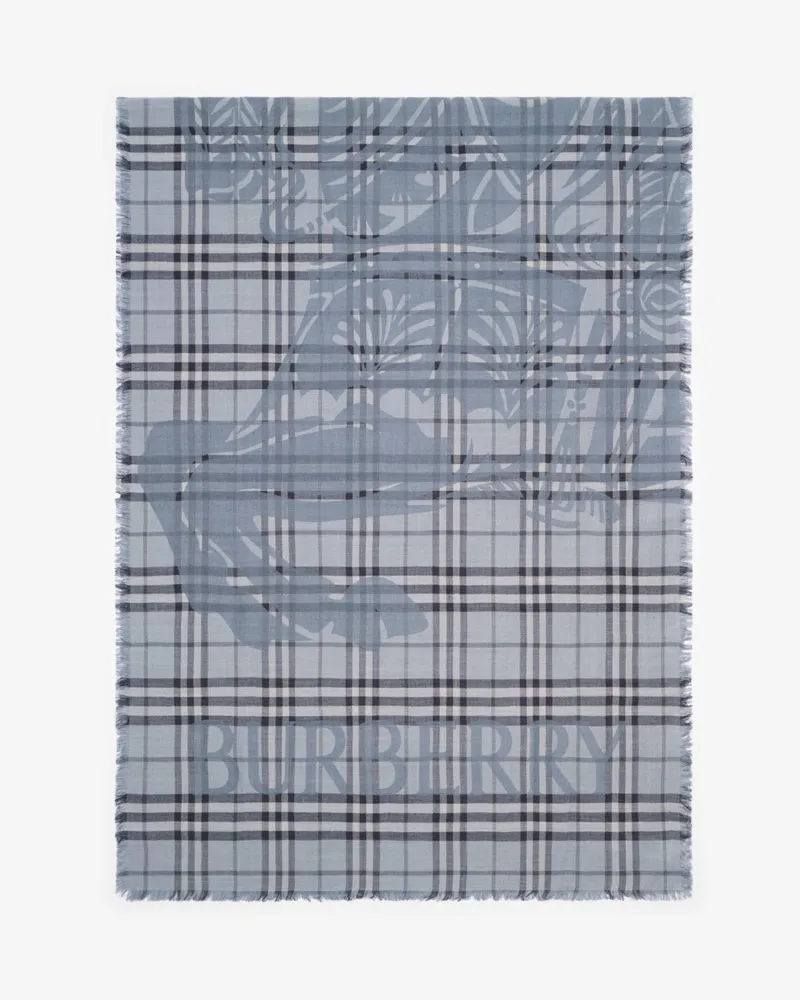 Burberry Breiterer Woll-Seiden-Schal in Check mit EKD-Motiv Bank-blau