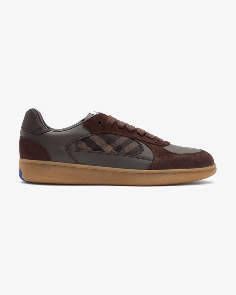 Burberry Sneaker „Terrace“ aus Leder und Veloursleder in Check , Size Dunkelbraun