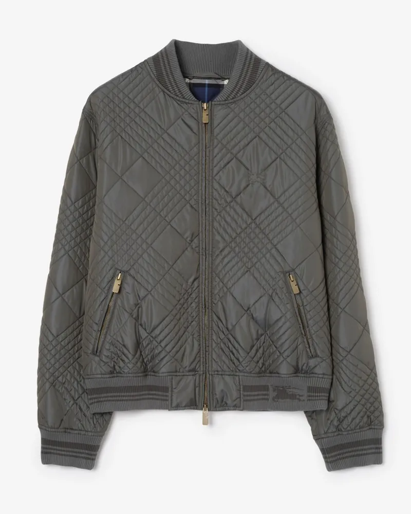 Burberry Nylonmisch-Bomberjacke mit kleinem Karo-Nahtmuster , Size Beigewashed-grau