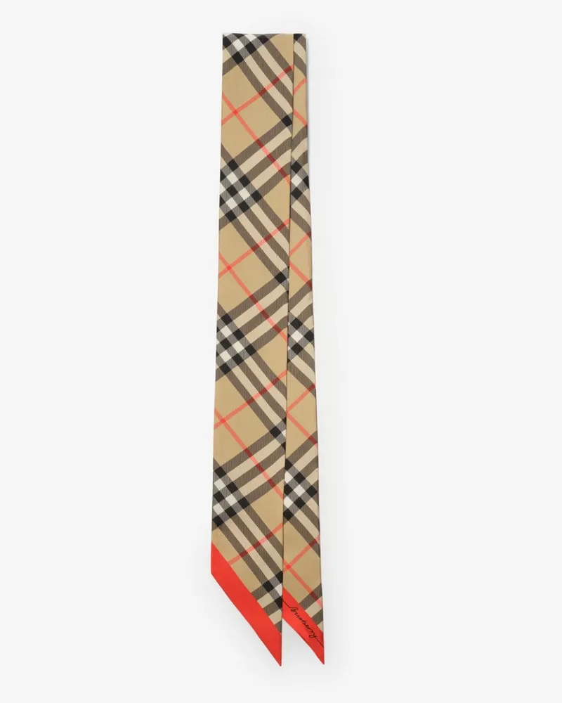 Burberry Schmaler Seidenschal in kontrastierendem Check Sand