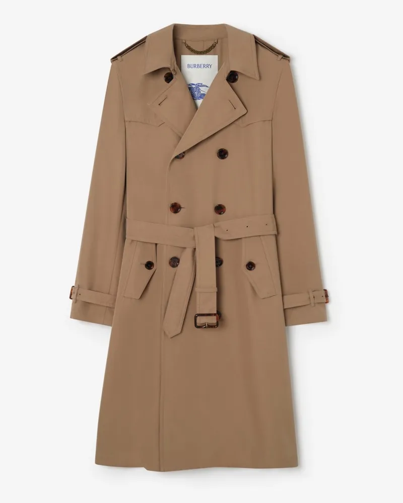 Burberry Langer Trenchcoat „Foxfield“ aus Seide und Baumwolle , Size Poplar