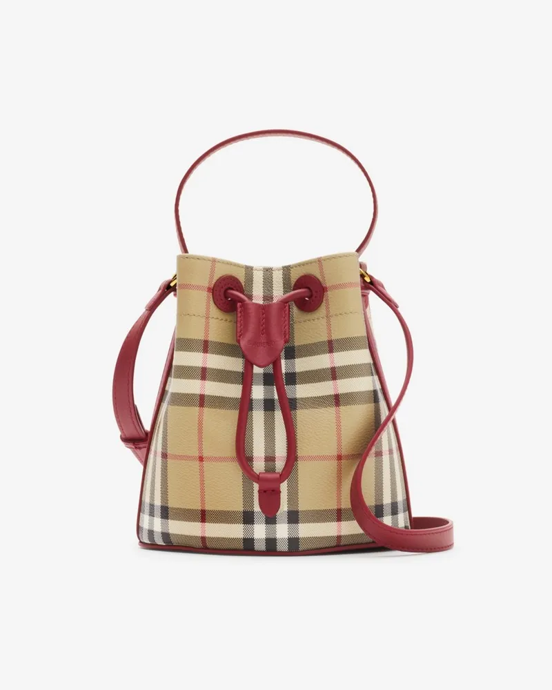 Burberry Bucket Bag in Check im Kleinformat Vintage-beige