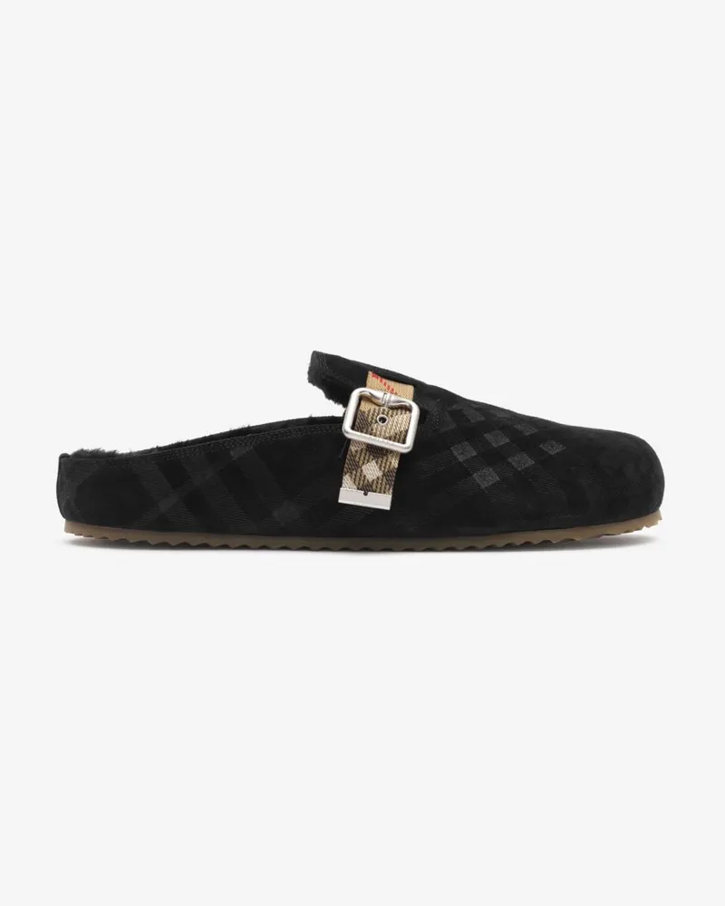 Burberry Lammfell-Clogs „Urchin“ in Check , Size Schwarz