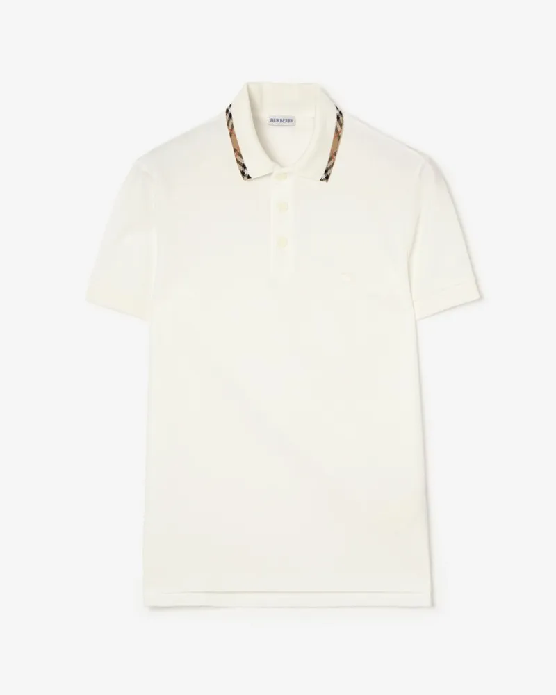 Burberry Baumwoll-Poloshirt mit Check-Besatz Chalk-weiß