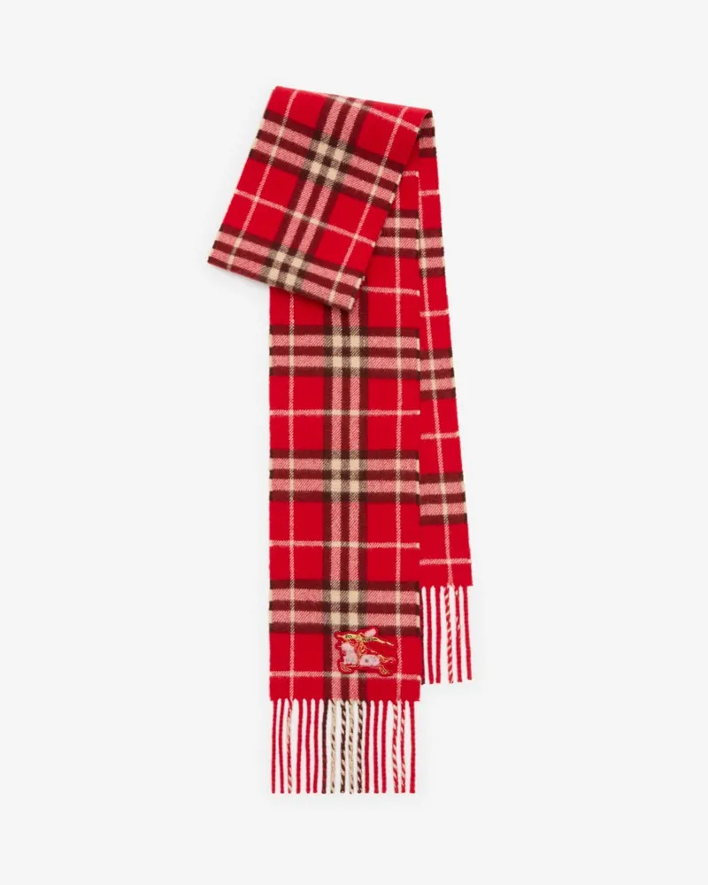Burberry Schmalerer Kaschmirschal in Check Crayon-rot