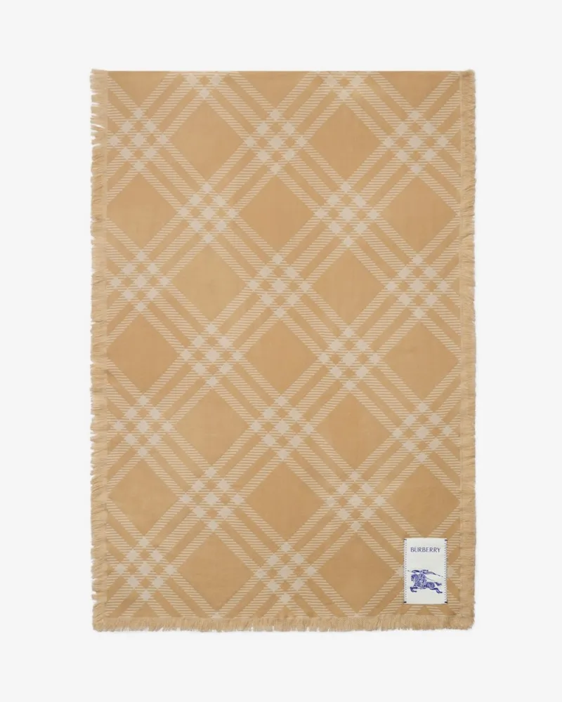 Burberry Breiterer Schal aus Wolle und Seide in Check Sand-beige