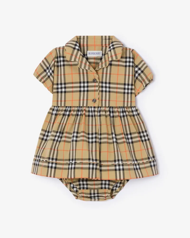 Burberry Baumwollkleid und Höschen in Check , Size Sand-beige