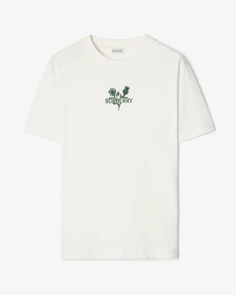 Burberry Baumwoll-T-Shirt mit floralem Logo , Size Chalk