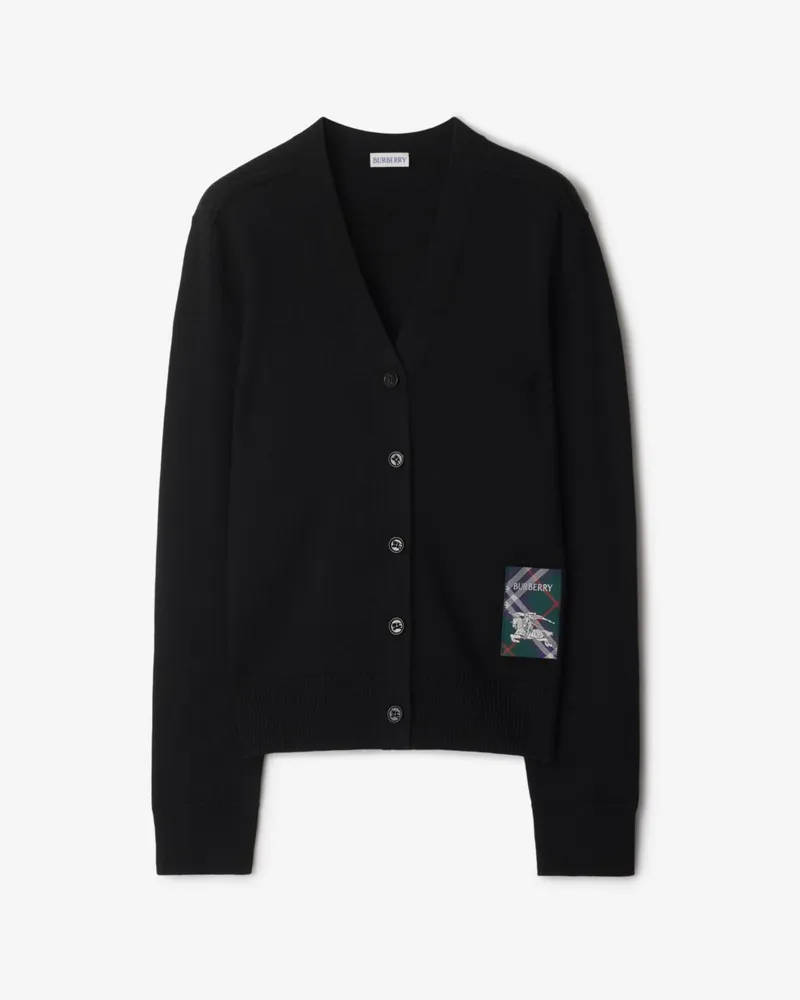 Burberry Wollcardigan mit Check-Label Schwarz