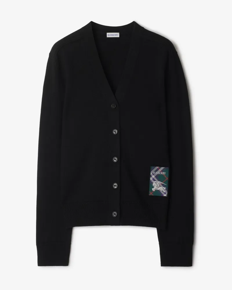 Burberry Wollcardigan mit Check-Label Schwarz