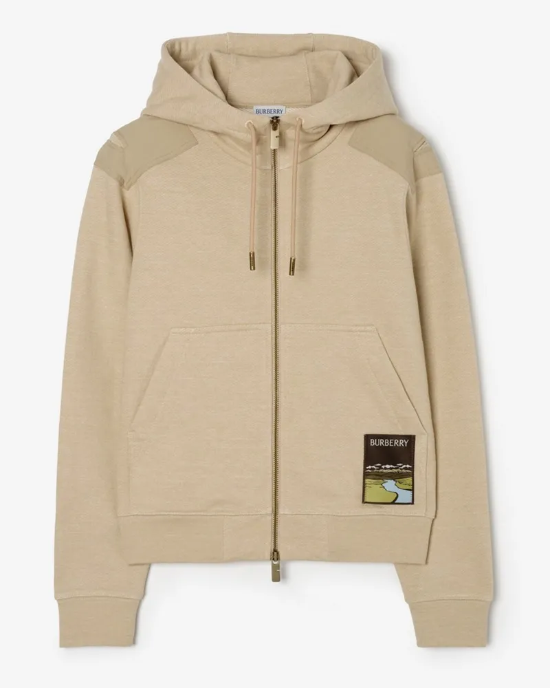 Burberry Baumwoll-Kapuzenjacke mit Landschaftsmotiv , Size Dune-beige