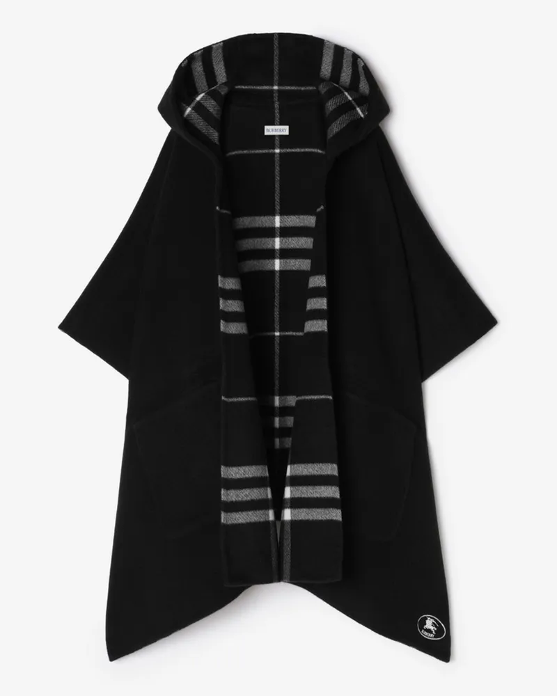 Burberry Kaschmir-Kapuzencape mit Check , Size Black