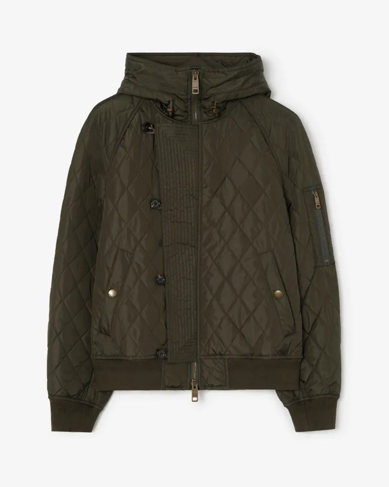 Burberry Gesteppte Nylon-Bomberjacke mit Kapuze , Size Shale