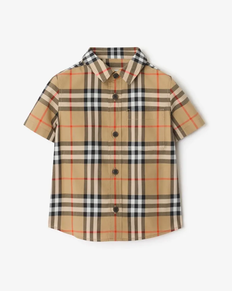 Burberry Baumwollhemd in Check , Size Sand-beige