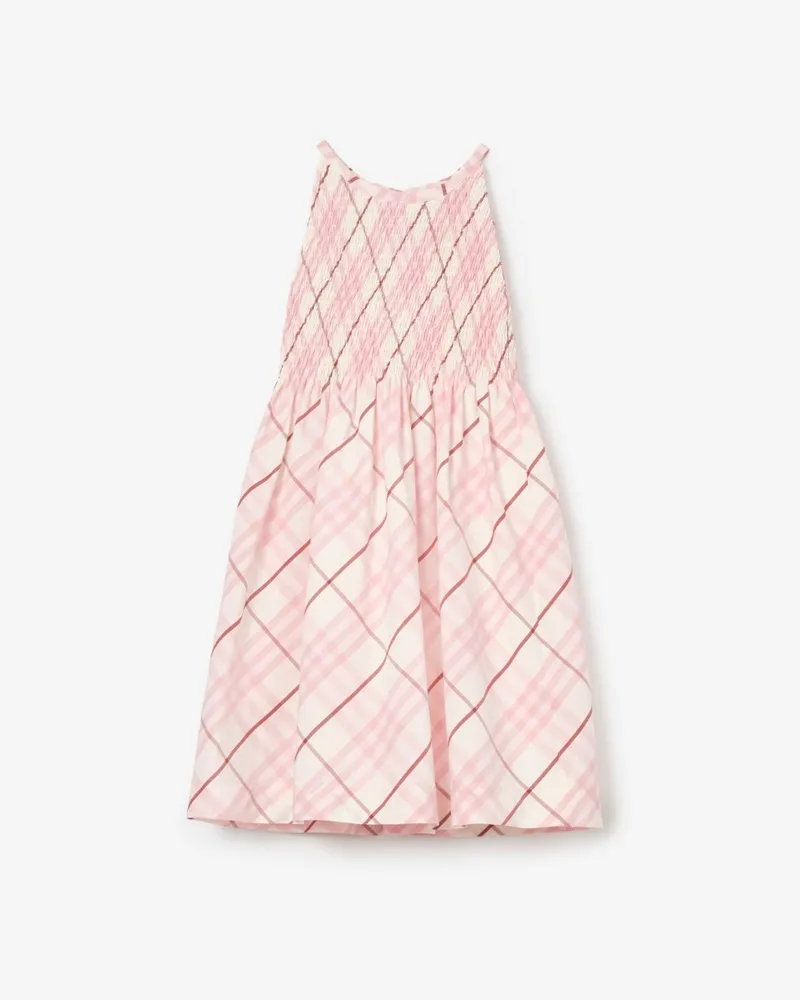 Burberry Baumwollkleid in Check , Size Flora-rosa