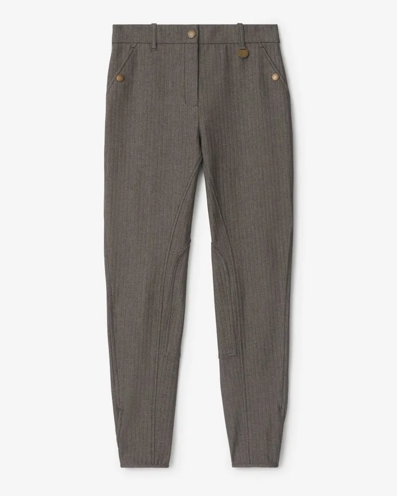 Burberry Stretchbaumwoll-Jodhpurhose mit Fischgrätmuster , Size Wlnut