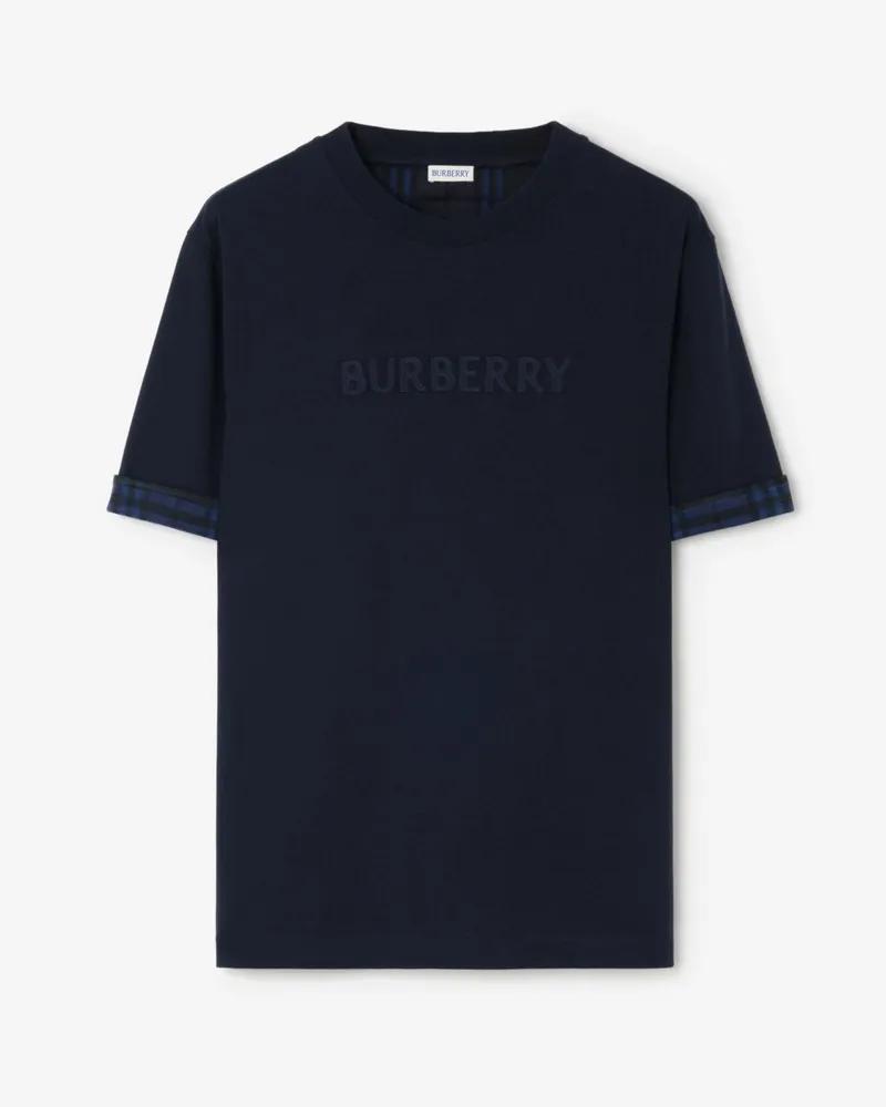 Burberry Baumwoll-T-Shirt mit Karobesatz Marineblau