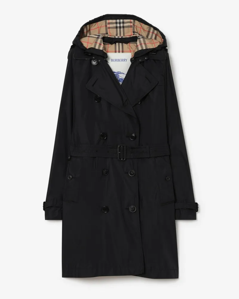 Burberry Mittellanger Trenchcoat „Kensington“ mit abnehmbarer Kapuze , Size Black