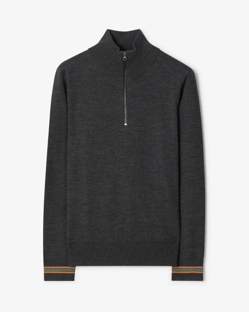 Burberry Wollpullover mit halblangem Reißverschluss Dunkelgrau