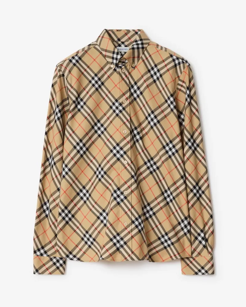 Burberry Legeres Baumwollflanellhemd in Check Sand-beige