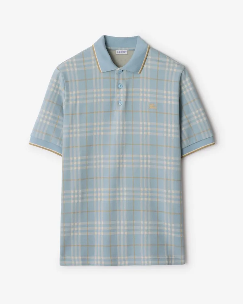 Burberry Baumwoll-Poloshirt in Check Fog-blau