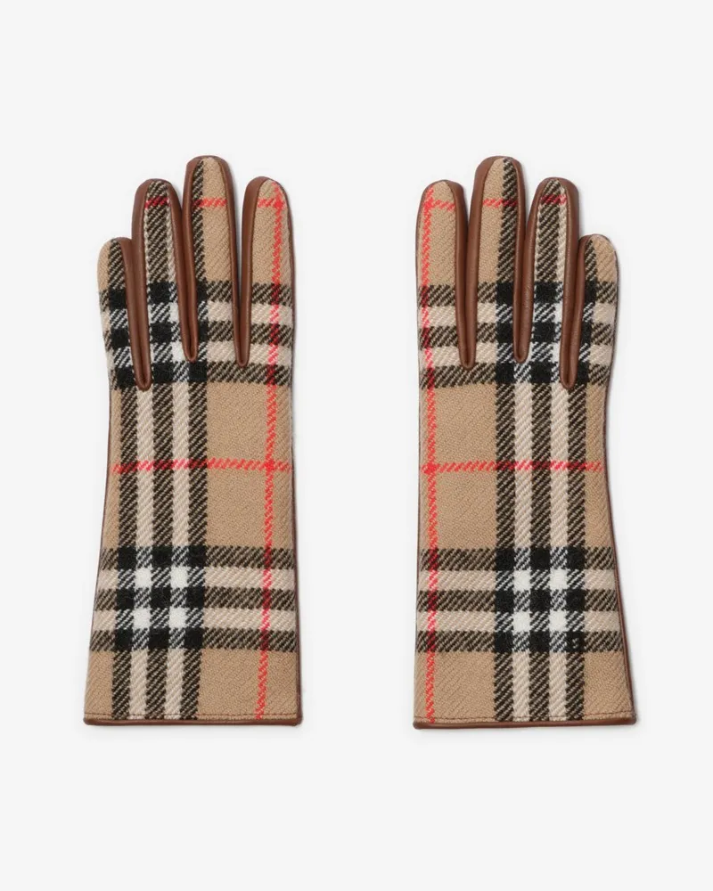 Burberry Wollhandschuhe mit Karomuster , Size Vintage-beige