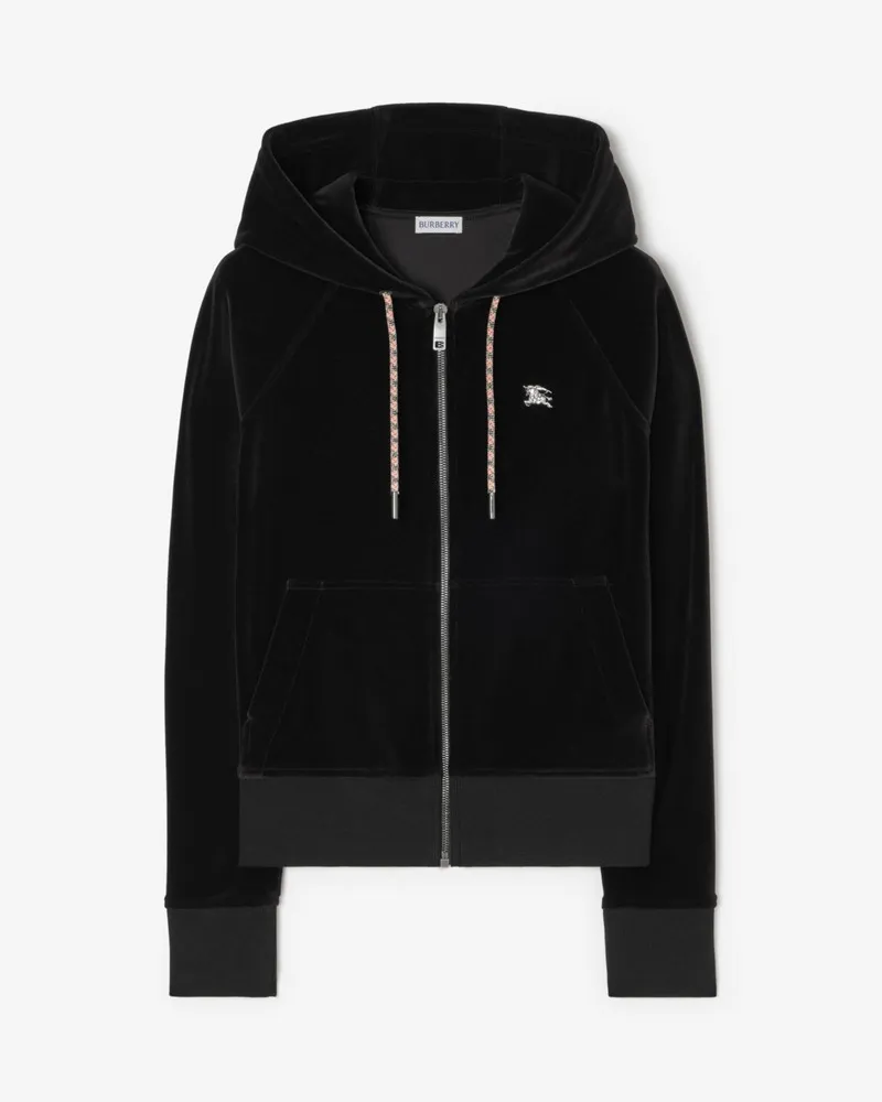Burberry Velours-Kapuzenjacke mit Edelstein-Knight , Size Black