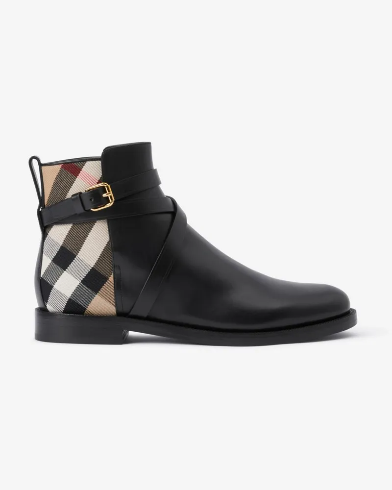 Burberry Stiefeletten aus Leder mit Check Schwarz