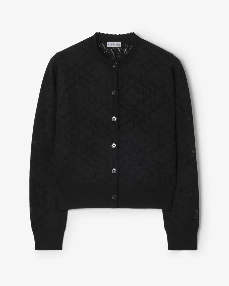 Burberry Woll-Seiden-Cardigan in Check , Size Black