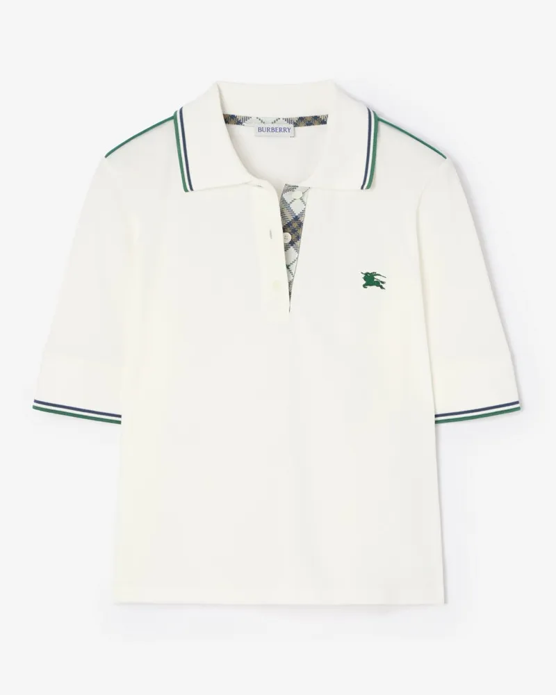 Burberry Cropped-Poloshirt aus Baumwollpiqué mit Check , Size Chalk-weiß