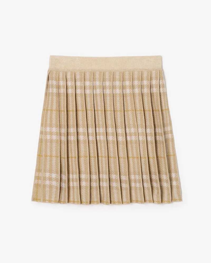 Burberry Wollmisch-Faltenrock in Check , Size White