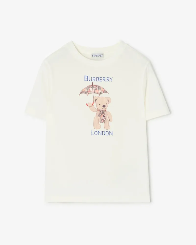 Burberry Baumwoll-T-Shirt mit Thomas Teddybär und London-Motiv , Size Chalk