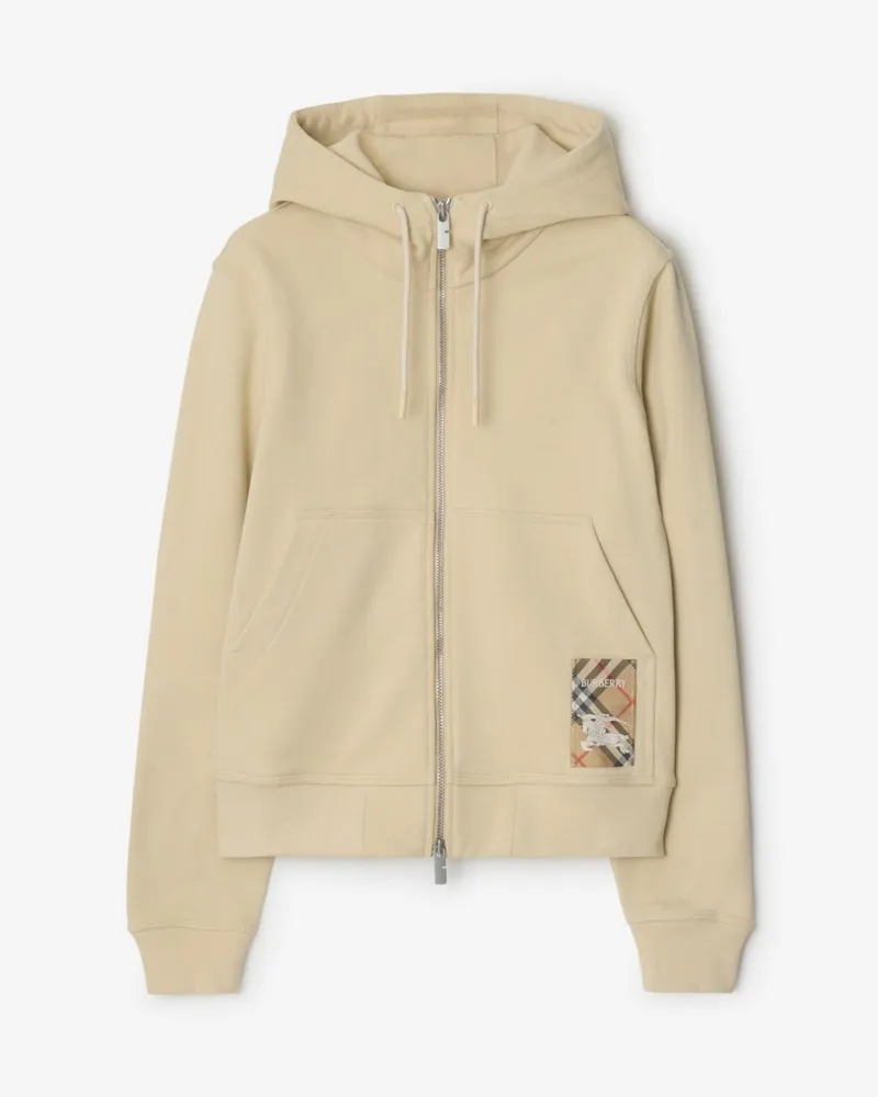 Burberry Baumwoll-Kapuzenjacke mit Check-Label , Size Nutmeg
