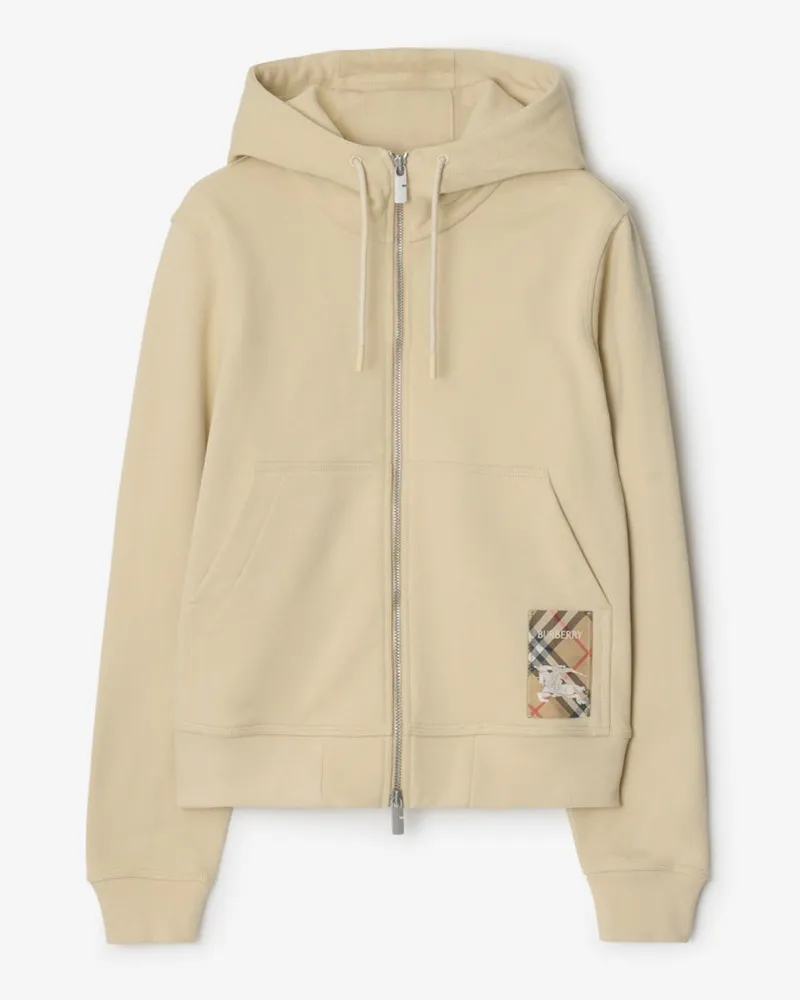 Burberry Baumwoll-Kapuzenjacke mit Check-Label Nutmeg