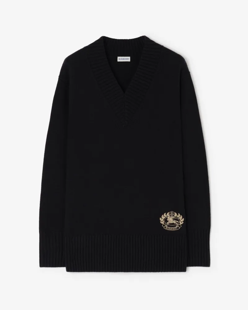 Burberry Woll-Kaschmir-Pullover mit V-Ausschnitt Schwarz