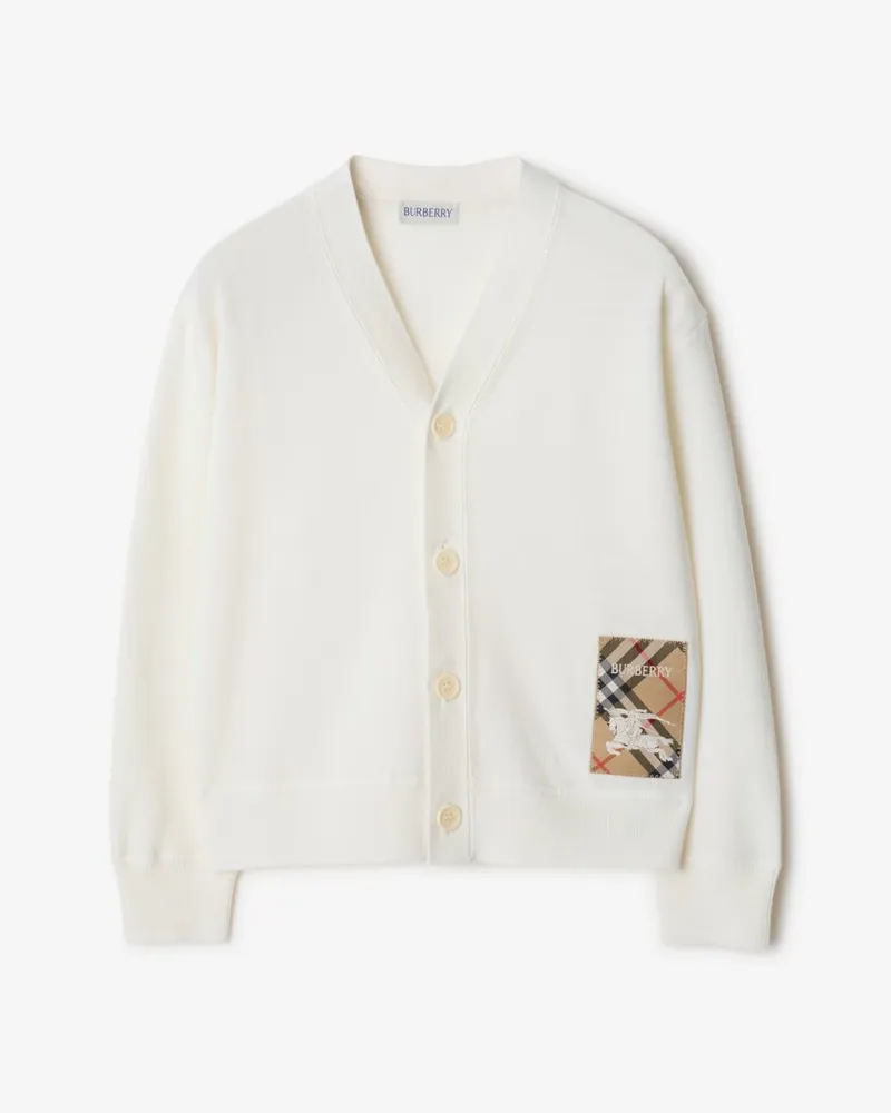 Burberry Wollcardigan mit Check-Label Ivory