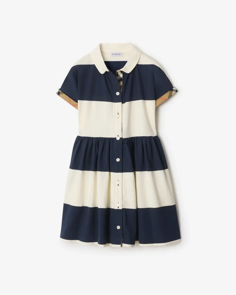 Burberry Stretchbaumwoll-Hemdkleid mit Check-Besatz Marineblau