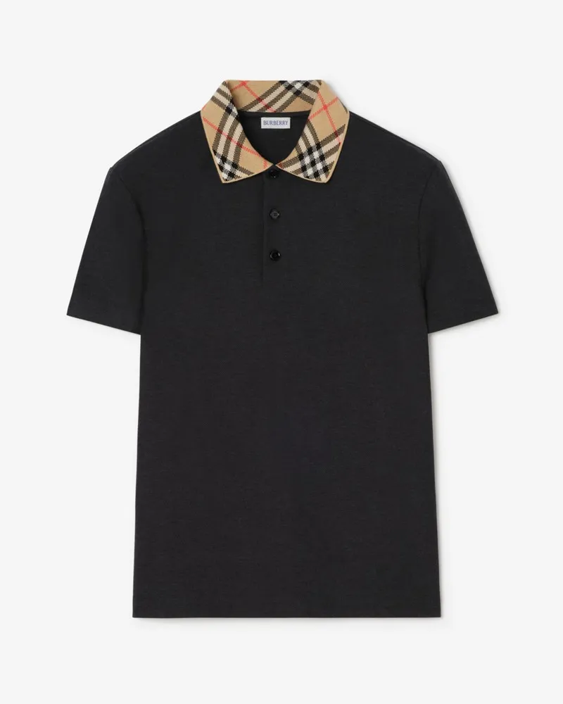Burberry Baumwoll-Poloshirt mit Check-Kragen , Size Anthrazitfarben